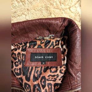 Black rivet genuine leather jacket- cheetah print.